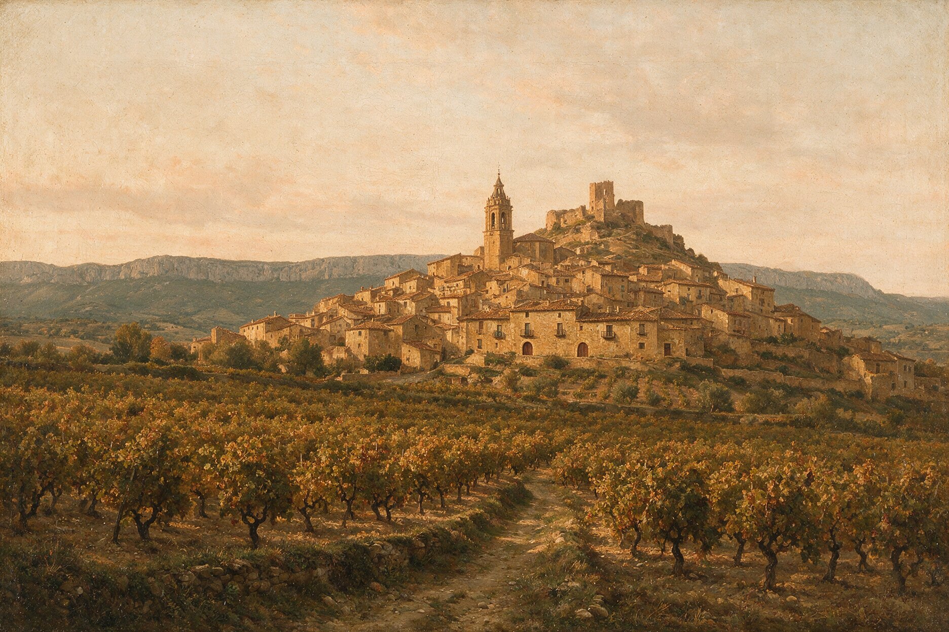 Óleo de Briones, con la Sierra de Cantabria al fondo